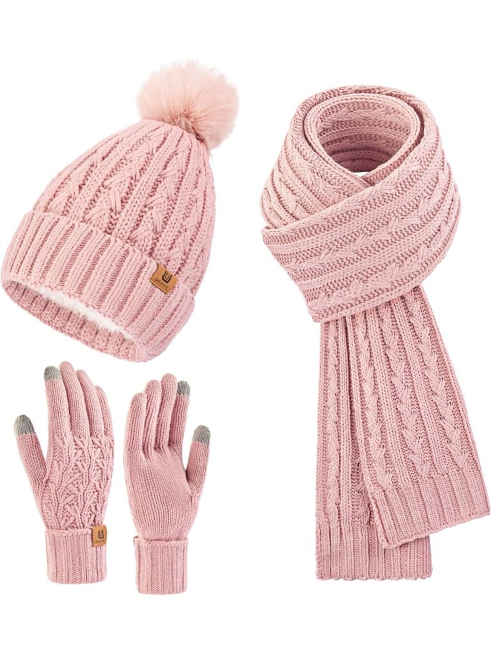 Cozy Winter Beanie Hat, Long Scarf & Touchscreen Gloves Set - Fleece Lined, Gift